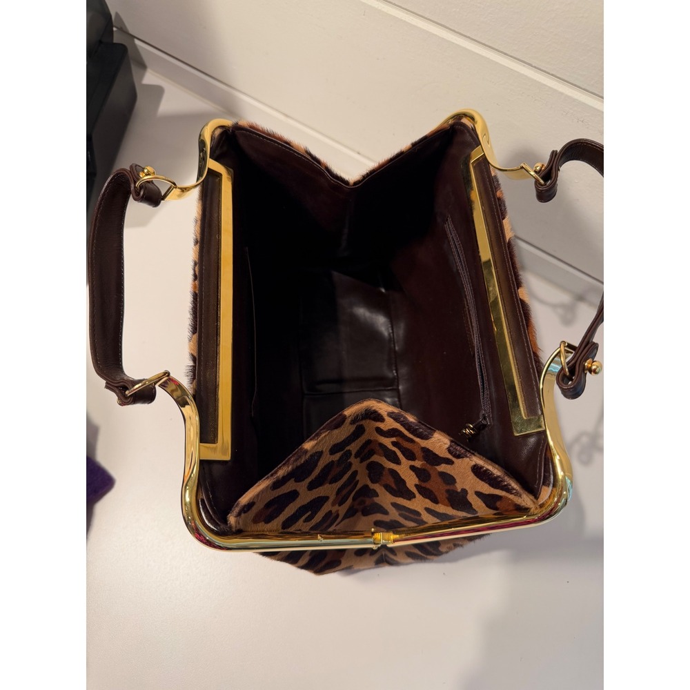 Roberta di Camerino Leopard Pony Hair Satchel Bag Made in Italy Vintage Gold - Picture 8 of 14